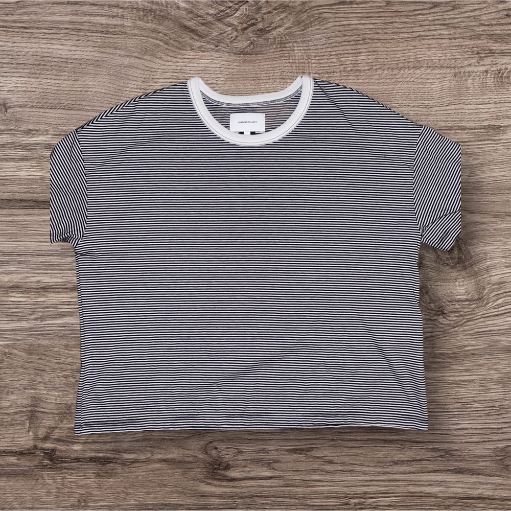 Current/Elliott Women's‎ Black and White Striped Crop Top